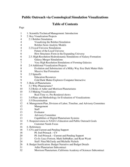 Public Outreach Via Cosmological Simulation Visualizations Table Of