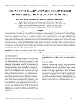 Ground Water Quality and Water Quality Index of Dwarka District of National Capital of India