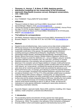 Modelling the Distribution of the Stag Beetle (Lucanus Cervus) in Belgium