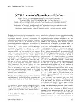SOX18 Expression in Non-Melanoma Skin Cancer