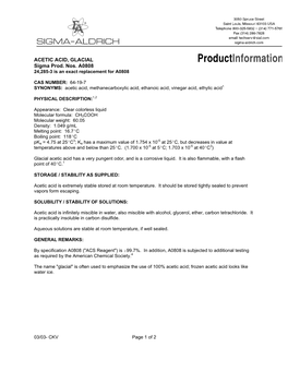 ACETIC ACID, GLACIAL Sigma Prod