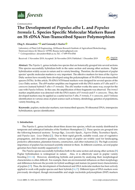 The Development of Populus Alba L. and Populus Tremula L. Species Speciﬁc Molecular Markers Based on 5S Rdna Non-Transcribed Spacer Polymorphism