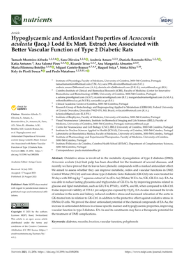 Hypoglycaemic and Antioxidant Properties of Acrocomia Aculeata (Jacq.) Lodd Ex Mart