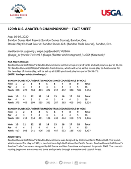 120Th U.S. AMATEUR CHAMPIONSHIP – FACT SHEET