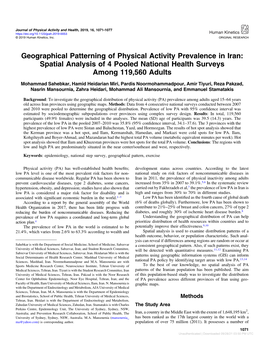 Geographical Patterning of Physical Activity Prevalence in Iran: Spatial Analysis of 4 Pooled National Health Surveys Among 119,560 Adults