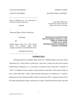 Buffalo Ridge Three Waters Memo in Support of Motion to Dismiss