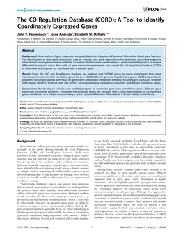 A Tool to Identify Coordinately Expressed Genes