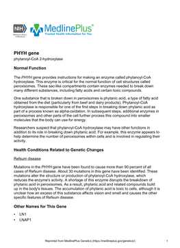 PHYH Gene Phytanoyl-Coa 2-Hydroxylase