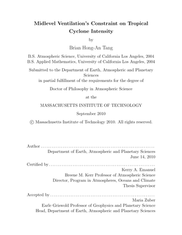 Midlevel Ventilation's Constraint on Tropical Cyclone Intensity Brian