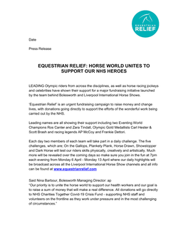 Horse World Unites to Support Our Nhs Heroes