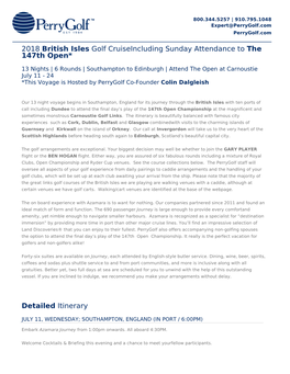 2018 British Isles Golf Cruiseincluding Sunday Attendance to the 147Th Open*