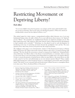 Restricting Movement Or Depriving Liberty? Restricting Movement Or Depriving Liberty? Neil Allen1