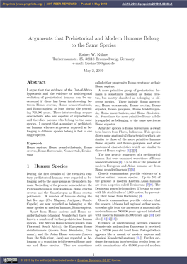 Arguments That Prehistorical and Modern Humans Belong to the Same Species