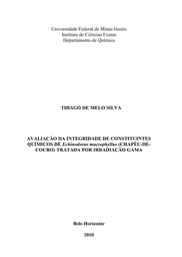 Universidade Federal De Minas Gerais Instituto De Ciências Exatas Departamento De Química