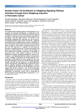 Nuclear Factor-KB Contributes to Hedgehog Signaling Pathway Activation Through Sonic Hedgehog Induction in Pancreatic Cancer