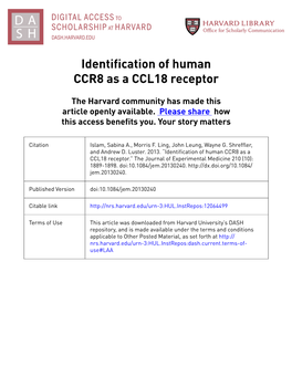 Identification of Human CCR8 As a CCL18 Receptor