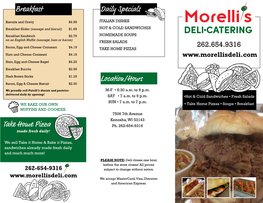 2019 Morellisdeli Menu.Pdf