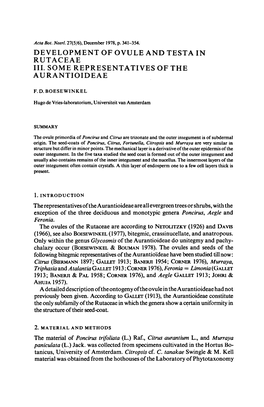 Development of Ovule and Testa Rutaceae. III. Some Representatives