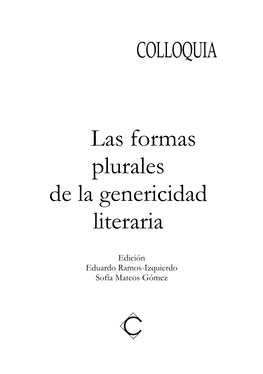 Las Formas Plurales De La Genericidad Literaria