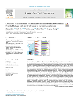 Latitudinal Variation in Reef Coral Tissue Thickness in the South China Sea