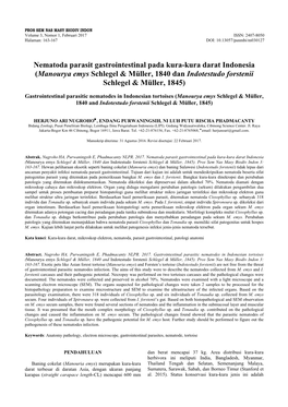 Nematoda Parasit Gastrointestinal Pada Kura-Kura Darat Indonesia (Manourya Emys Schlegel & Müller, 1840 Dan Indotestudo