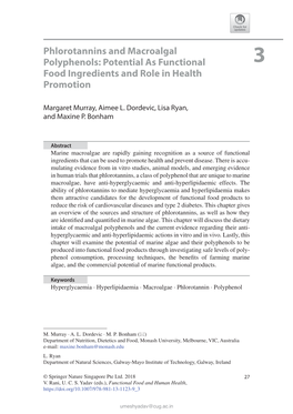 Phlorotannins and Macroalgal Polyphenols: Potential As Functional 3 Food Ingredients and Role in Health Promotion