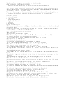 Timeline of the European Colonization of North America From