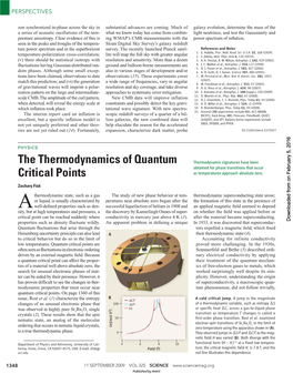 The Thermodynamics of Quantum Critical Points Zachary Fisk Science 325, 1348 (2009); DOI: 10.1126/Science.1179046