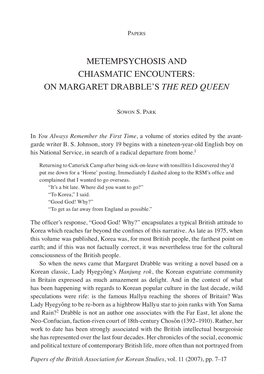 Metempsychosis and Chiasmatic Encounters: on Margaret Drabble’S the Red Queen