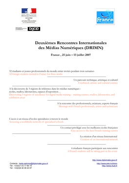 Deuxièmes Rencontres Internationales Des Médias Numériques (DRIMN)