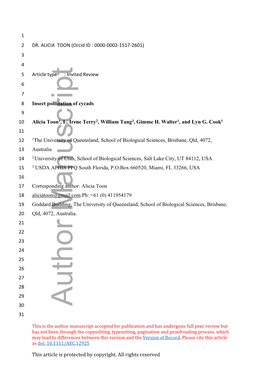 Insect Pollination of Cycads 9 10 Alicia Toon1, L
