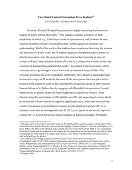 Westphal Says That His Exhibition of Two Sources of a Commitment in Kant to Mental Content Externalism Ought to Be Understood