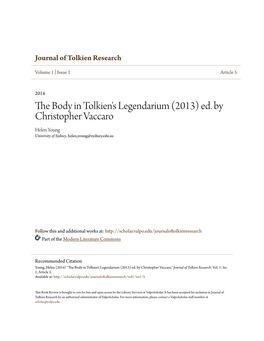 The Body in Tolkien's Legendarium (2013) Ed. by Christopher Vaccaro Helen Young University of Sydney, Helen.Young@Sydney.Edu.Au