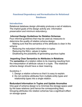 Functional Dependency and Normalization for Relational Databases