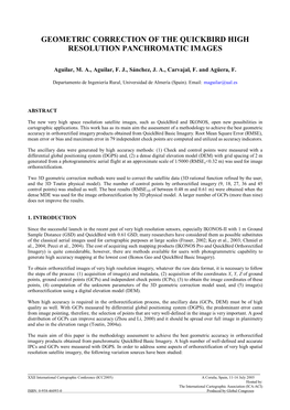 Geometric Correction of the Quickbird High Resolution Panchromatic Images