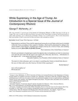 White Supremacy in the Age of Trump: an Introduction to a Special Issue of the Journal of Contemporary Rhetoric