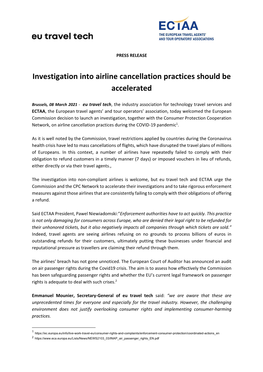 Investigation Into Airline Cancellation Practices Should Be Accelerated