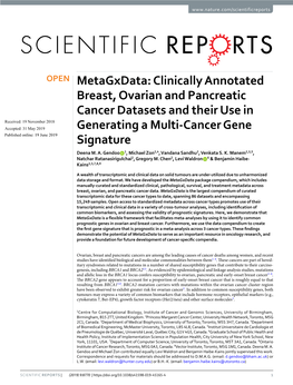 Clinically Annotated Breast, Ovarian and Pancreatic Cancer