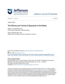 The Efficacy and Toxicity of Bupropion in the Elderly