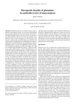 Therapeutic Benefits of Glutamine: an Umbrella Review of Meta-Analyses