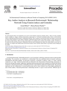 Key Author Analysis in Research Professionals' Relationship