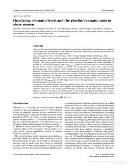 Circulating Obestatin Levels and the Ghrelin/Obestatin Ratio in Obese Women