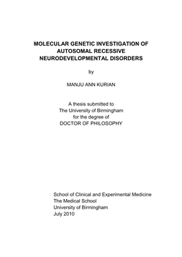 Molecular Genetic Investigation of Autosomal Recessive Neurodevelopmental Disorders