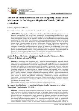 The Life of Saint Ildefonsus and the Imaginary Linked to the Marian Cult in the Visigoth Kingdom of Toledo (VII-VIII Centuries)