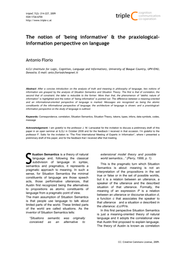 The Notion of 'Being Informative' & the Praxiological- Information Perspective on Language