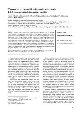 Effects of Ph on the Stability of Cyanidin and Cyanidin 3-O-Β-Glucopyranoside in Aqueous Solution