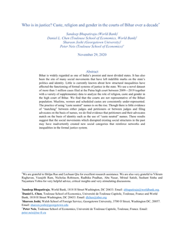 Who Is in Justice? Caste, Religion and Gender in the Courts of Bihar Over a Decade*