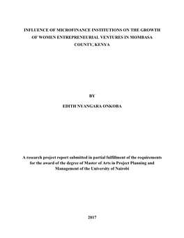 Influence of Microfinance Institutions on the Growth of Women Entrepreneurial Ventures in Mombasa County, Kenya