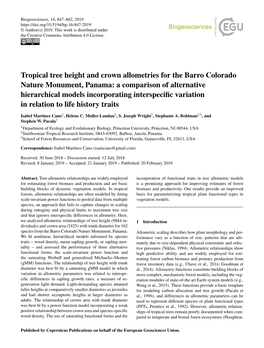 Tropical Tree Height and Crown Allometries for the Barro Colorado