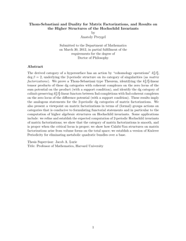 Thom-Sebastiani and Duality for Matrix Factorizations, and Results on the Higher Structures of the Hochschild Invariants by Anatoly Preygel